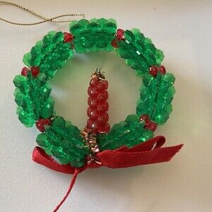 Vintage Beaded Wreath with Candle Christmas Tree Ornament